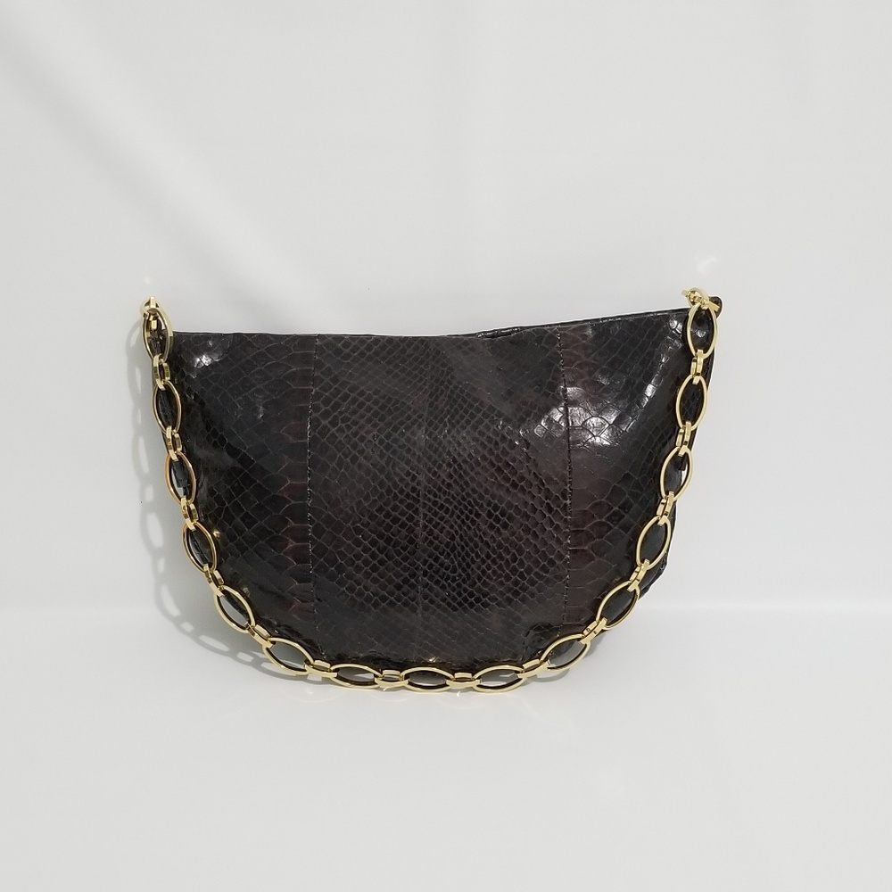 Francesco Biasia Brown Snake Skin Chain Strap Shoulder Bag